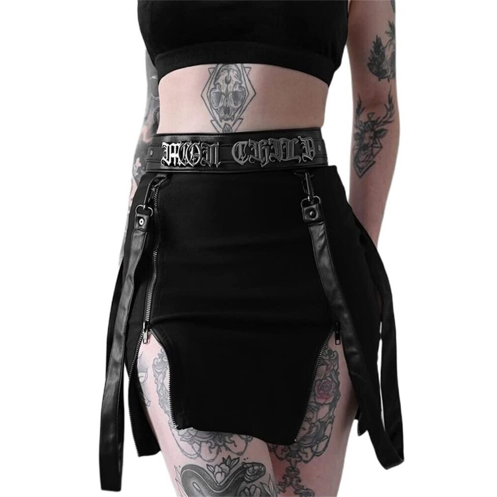 4527 Goth Skirts Double Slit Black Bodycon Gothic Tight Short Pencil Punk